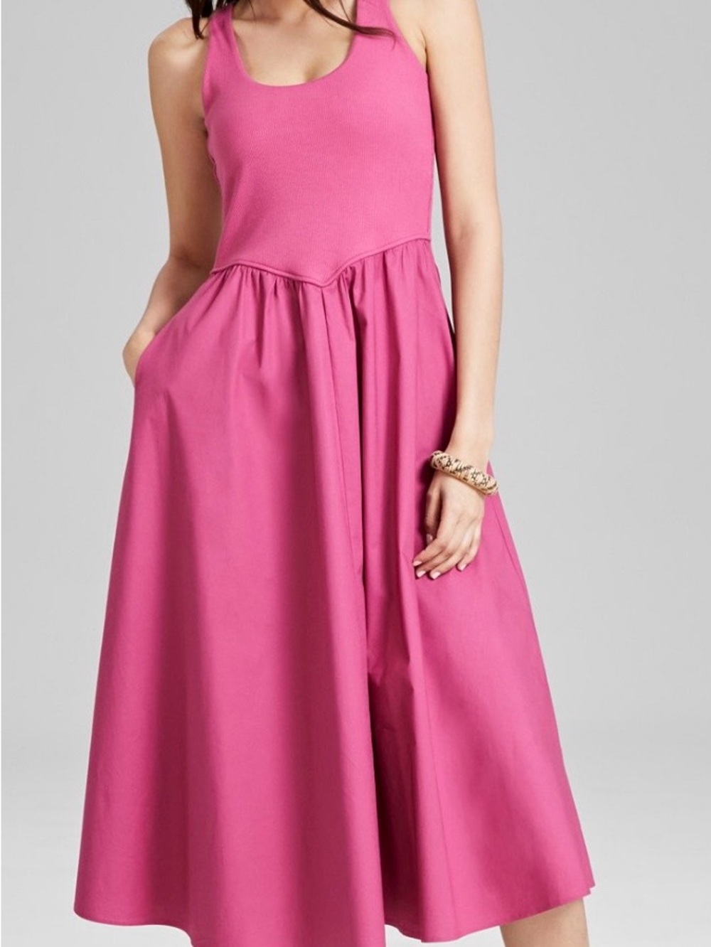 Scoop-Neck Midi Dress in Vibrant Pink